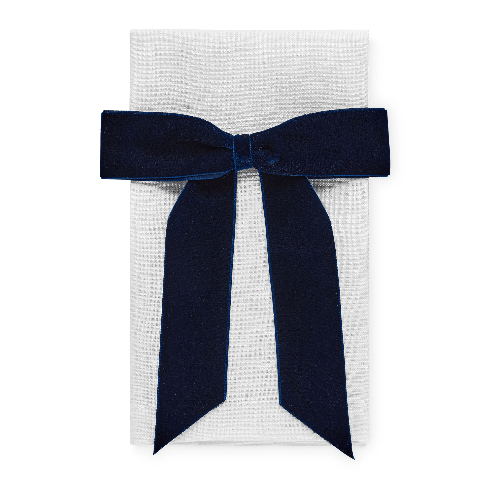 Granatowa aksamitna kokarda na białej serwetce