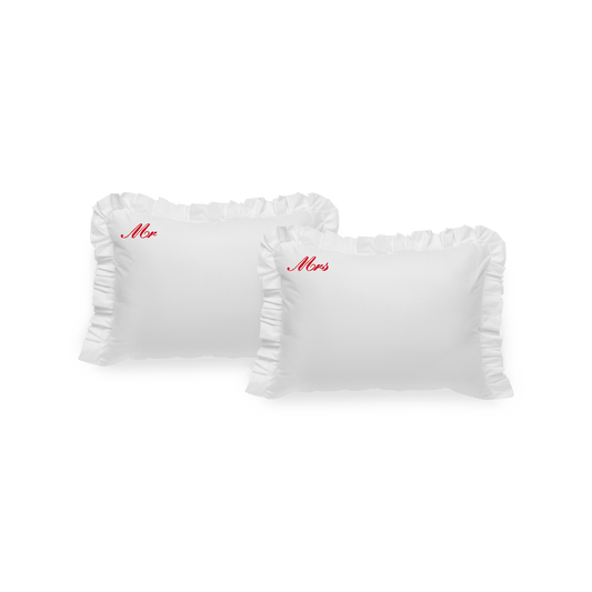 Pillowcases "Mr" and Mrs" with dark red embroidery