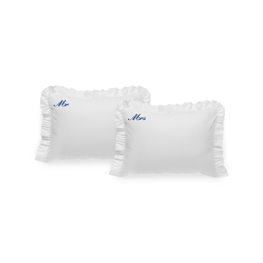 Pillowcases "Mr" and Mrs" with navy embroidery