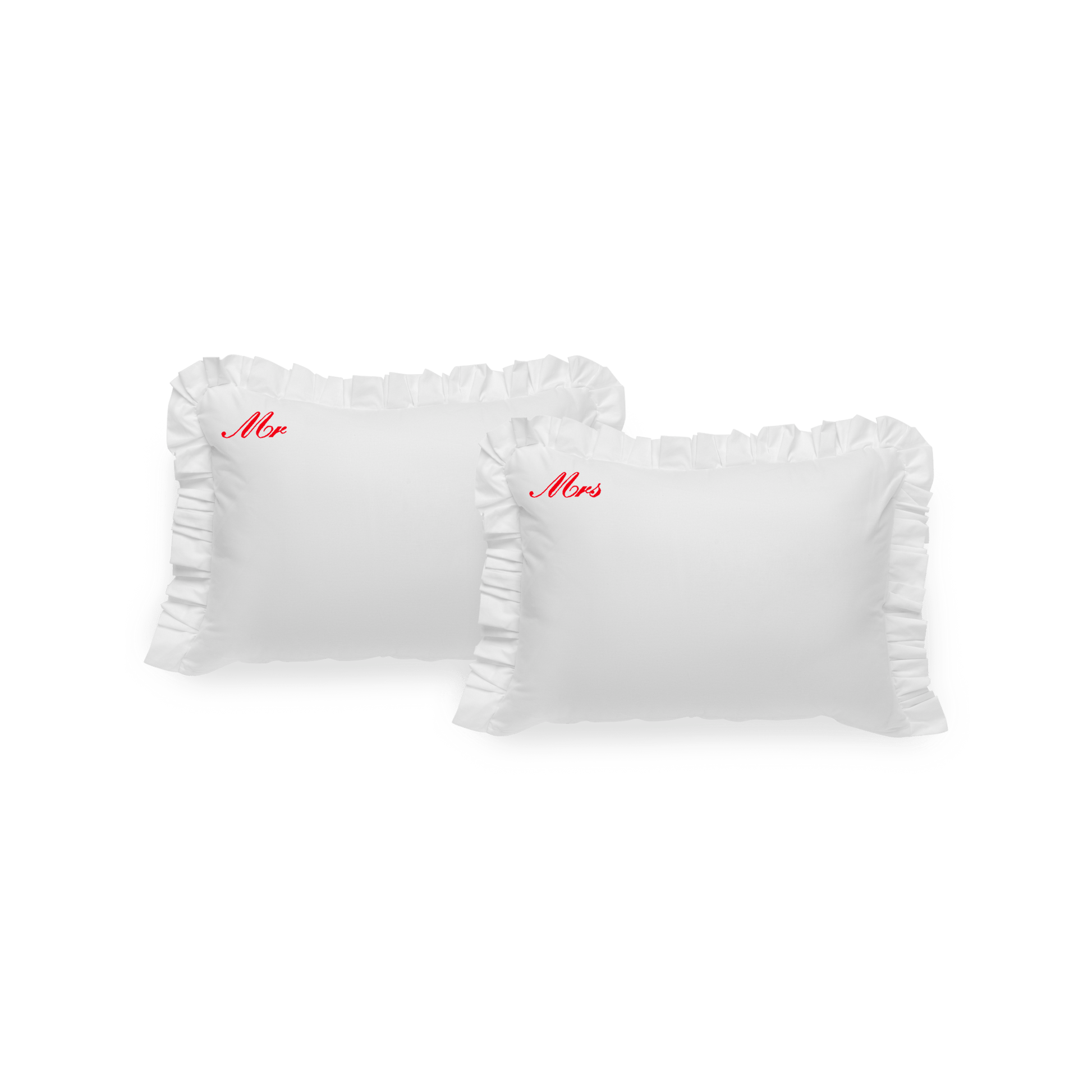Pillowcases "Mr" and Mrs" with bright red embroidery
