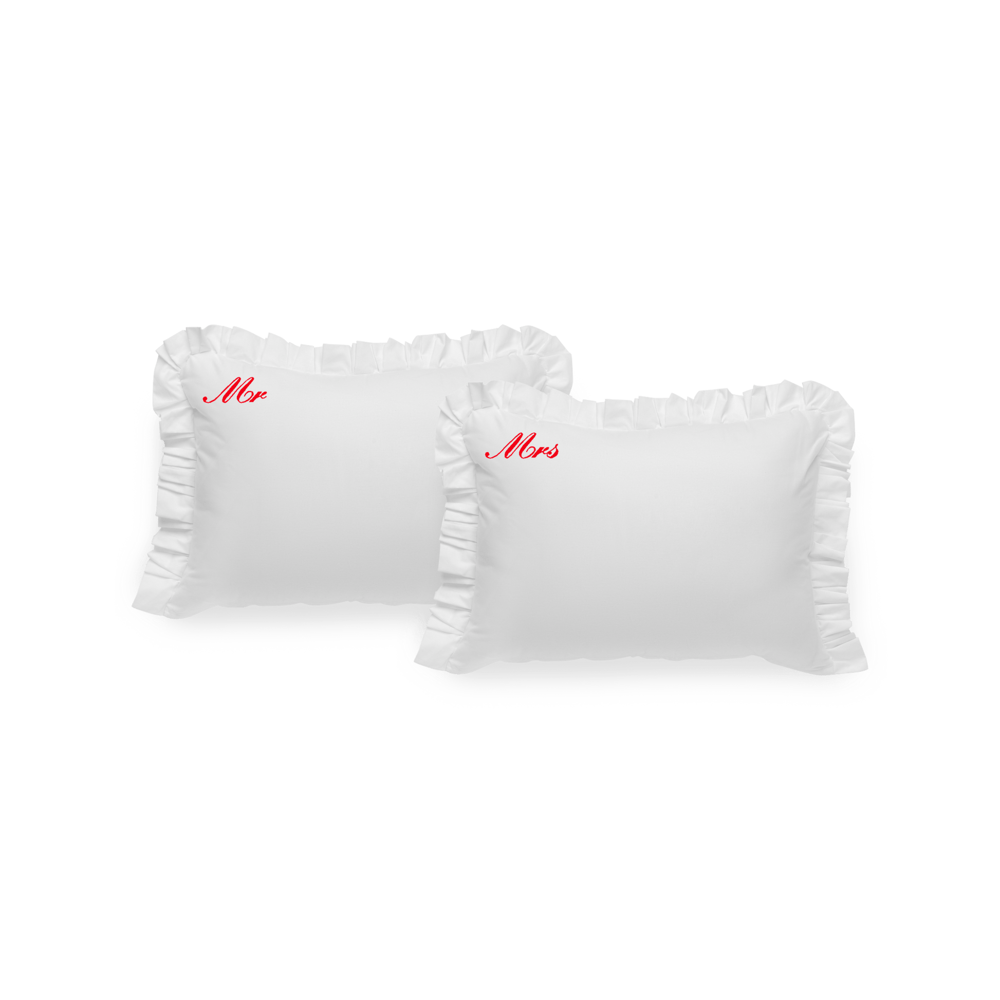 Pillowcases "Mr" and Mrs" with bright red embroidery